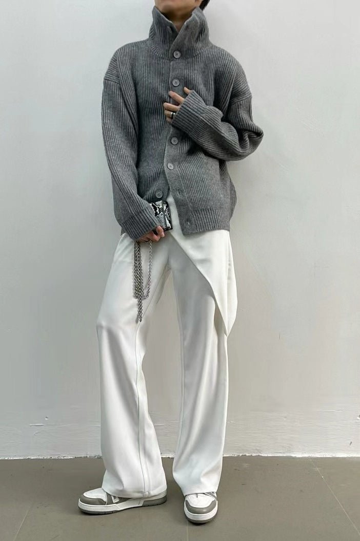 Donna gerippte Strickjacke mit Trichterkragen