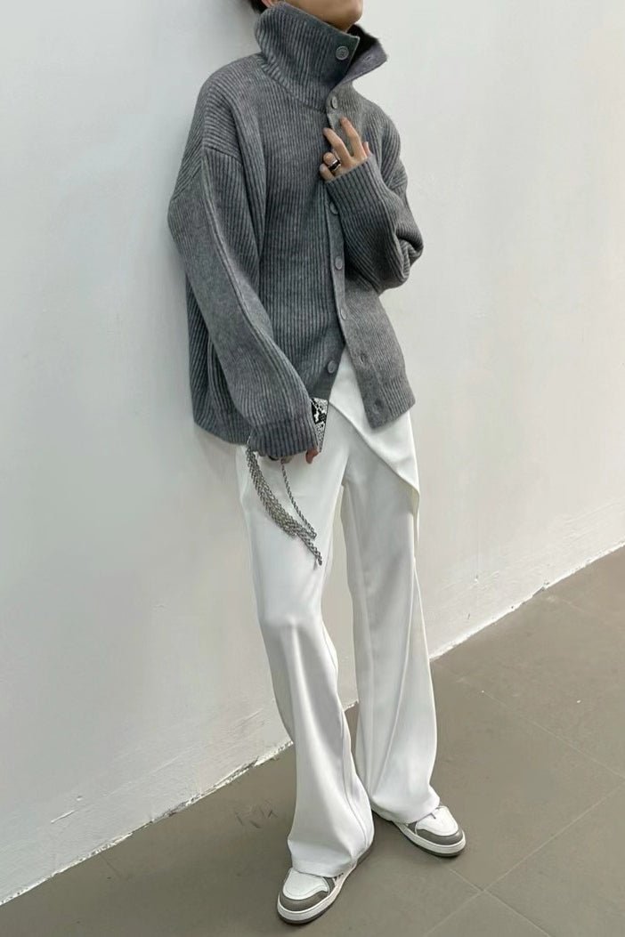 Donna gerippte Strickjacke mit Trichterkragen