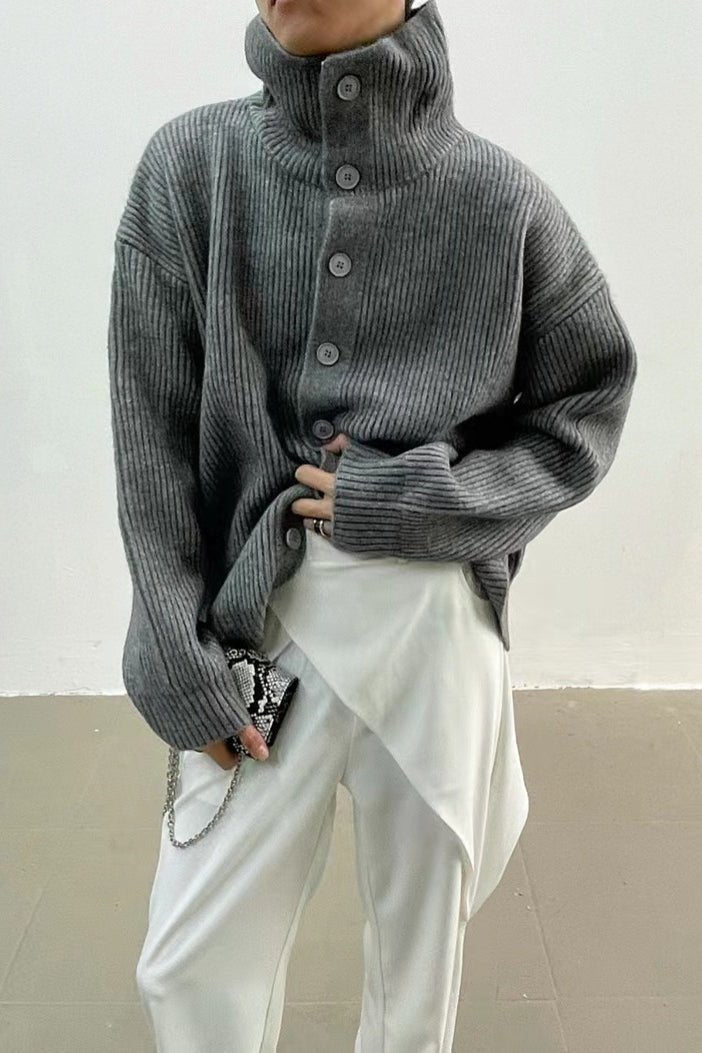 Donna gerippte Strickjacke mit Trichterkragen