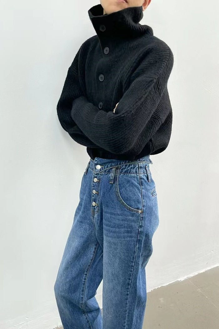 Donna gerippte Strickjacke mit Trichterkragen