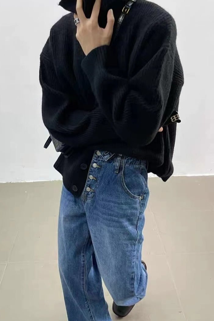 Donna gerippte Strickjacke mit Trichterkragen