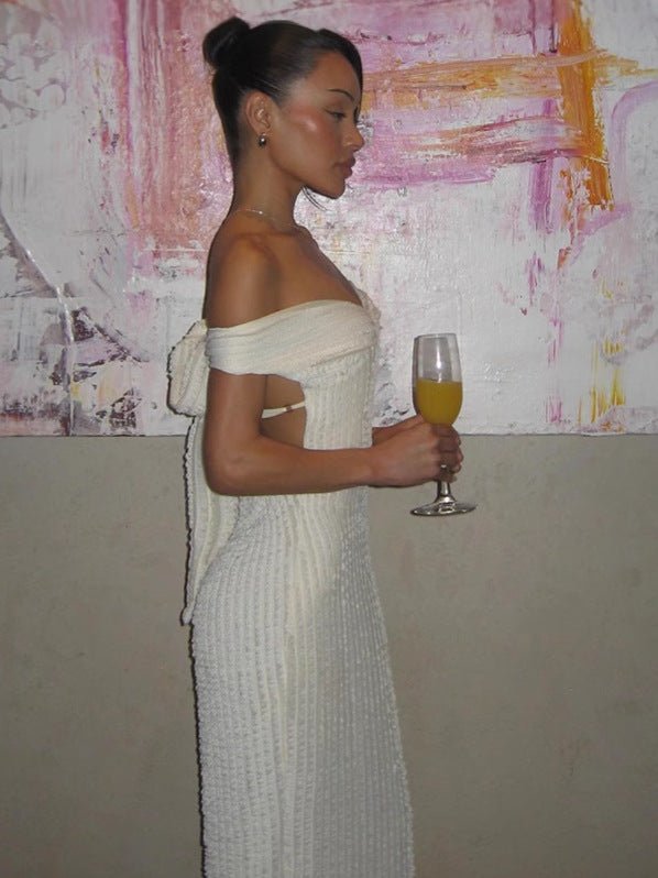 Elaine schulterfreies Maxikleid mit Bindeband am Rücken