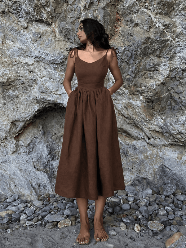 Elisabeta Backless Tie-Strap Midi Dress