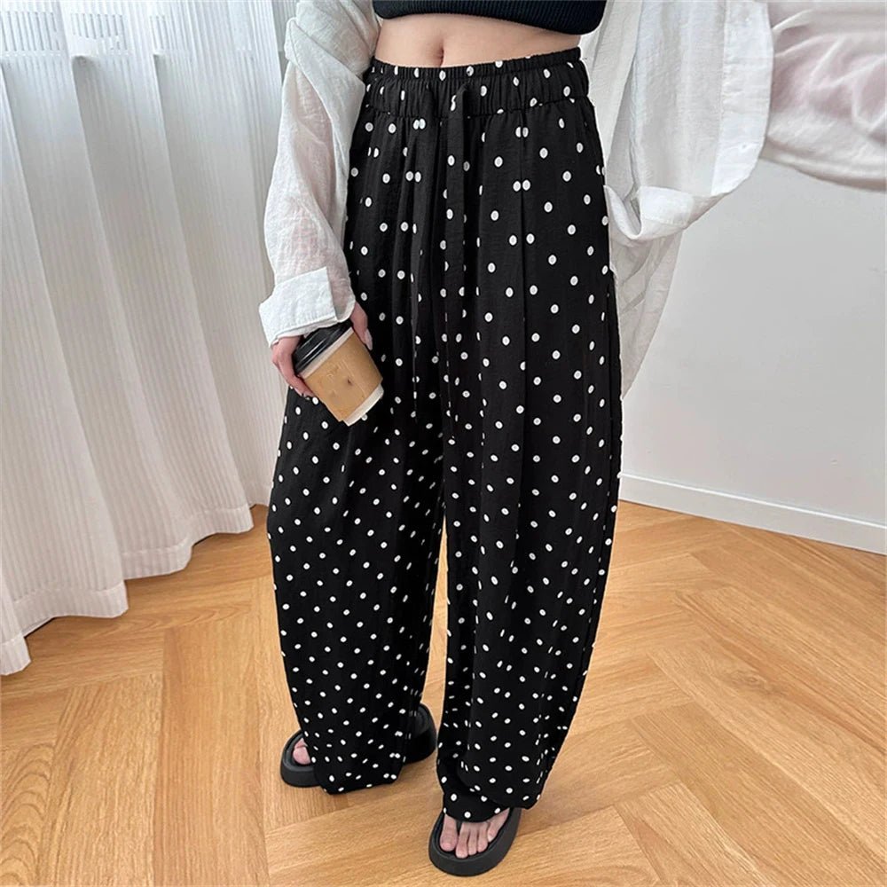 Elizabeth Leinenhose mit weitem Bein und Polka-Dots