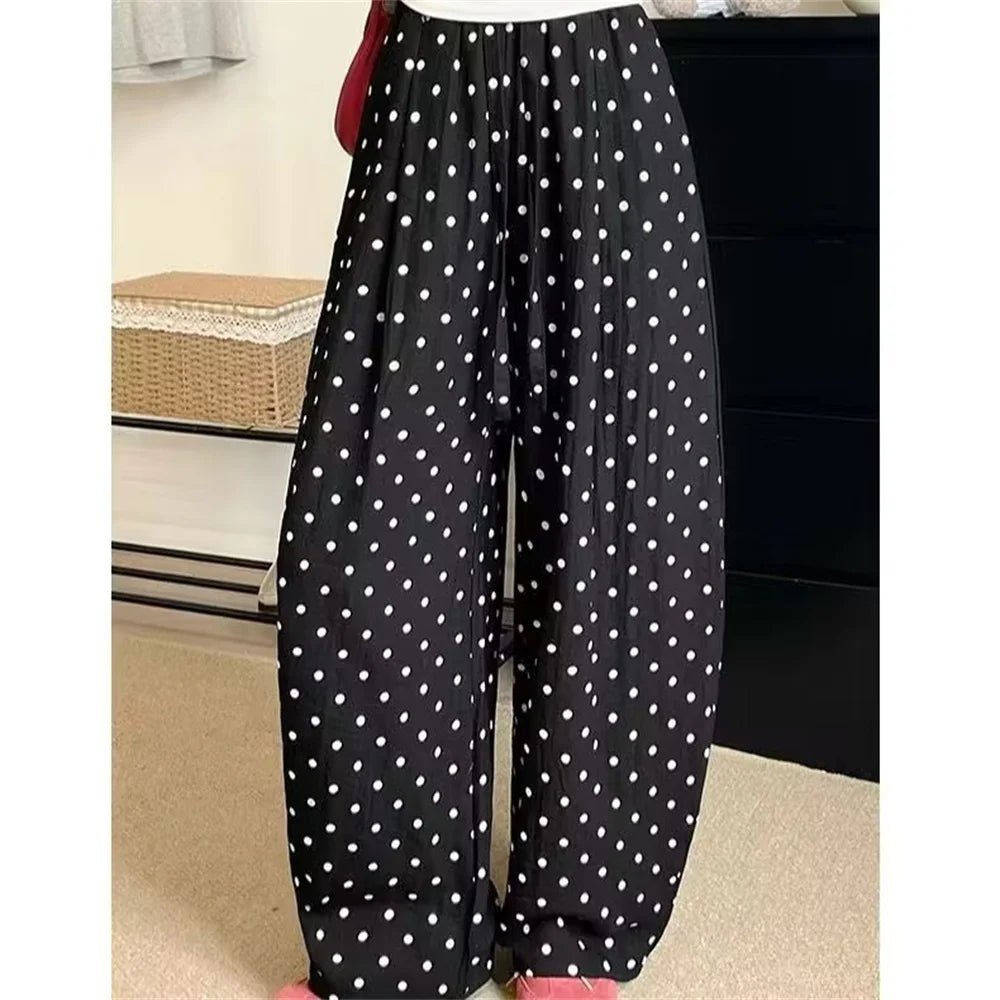 Elizabeth Leinenhose mit weitem Bein und Polka-Dots