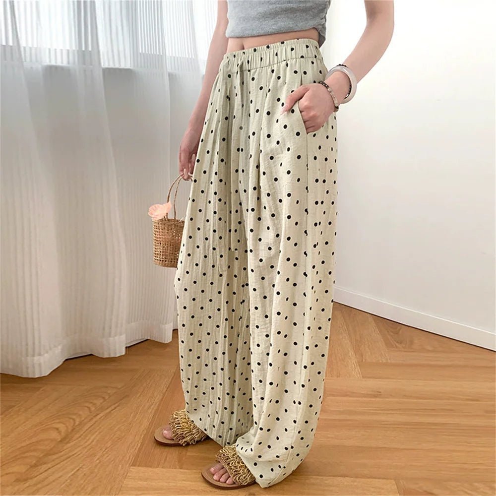 Elizabeth Leinenhose mit weitem Bein und Polka-Dots
