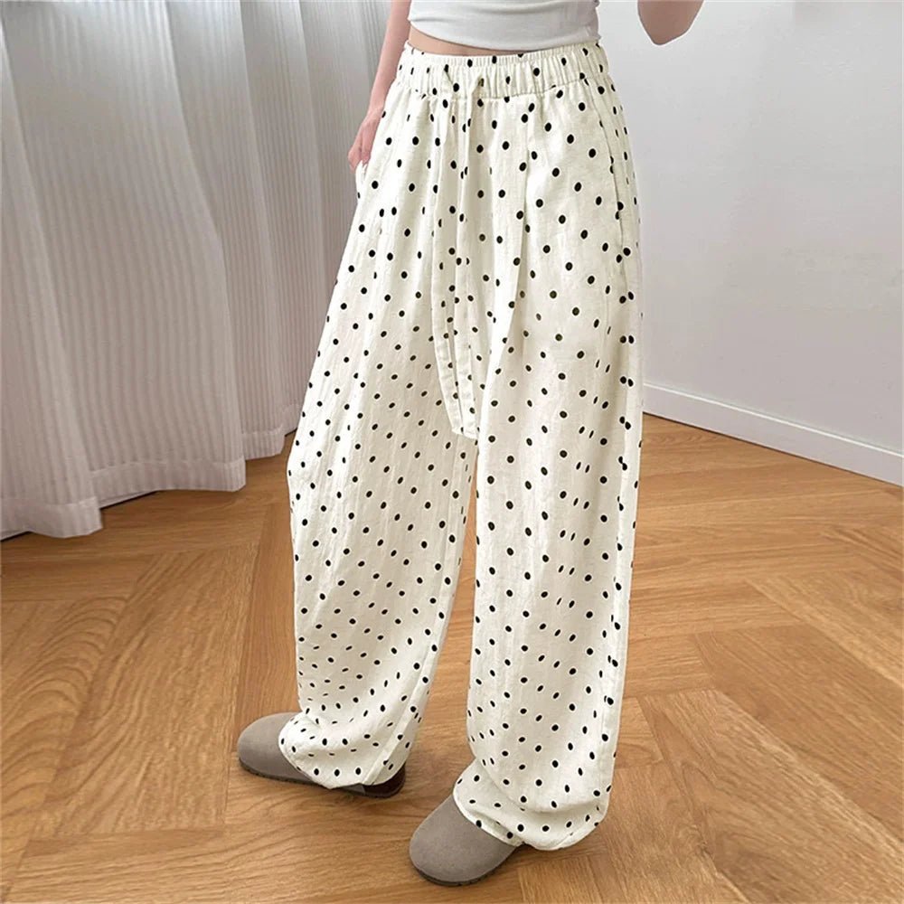 Elizabeth Leinenhose mit weitem Bein und Polka-Dots