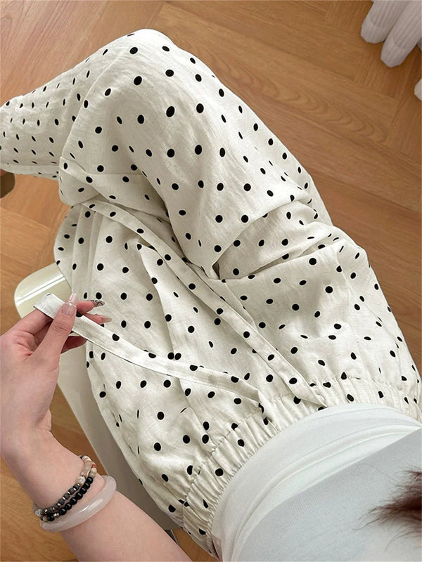 Elizabeth Leinenhose mit weitem Bein und Polka-Dots