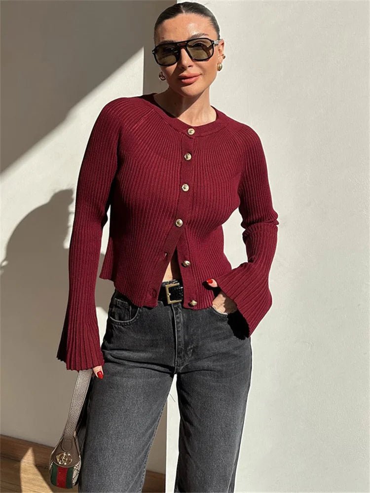 Eloisa gerippter Strick-Cardigan mit langen Ärmeln