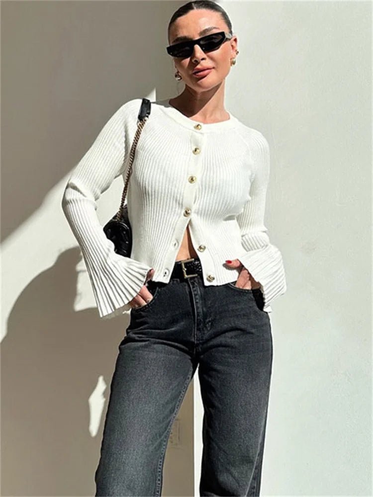 Eloisa gerippter Strick-Cardigan mit langen Ärmeln