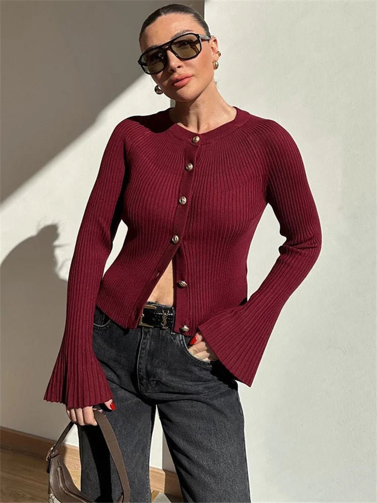 Eloisa gerippter Strick-Cardigan mit langen Ärmeln