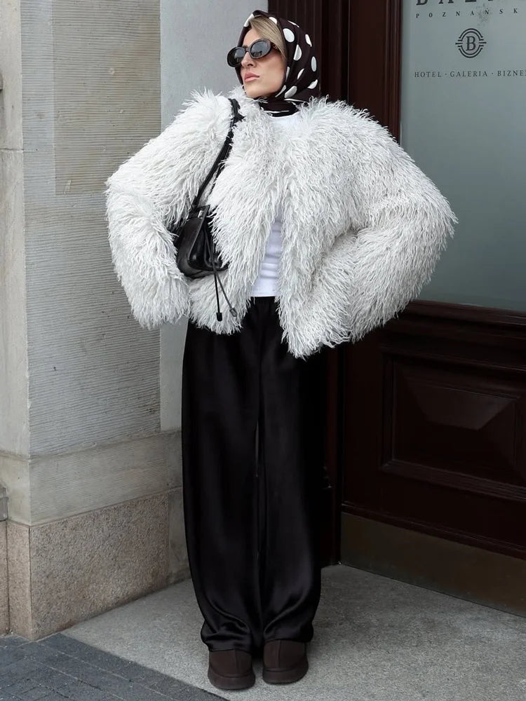 Elsie Fluffy Cropped Faux Fur Coat