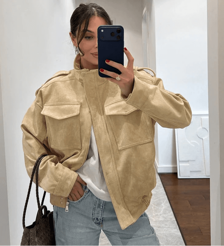 Elyssa Wildleder-Bomberjacke
