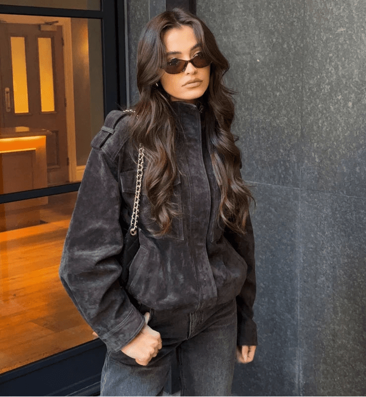 Elyssa Wildleder-Bomberjacke