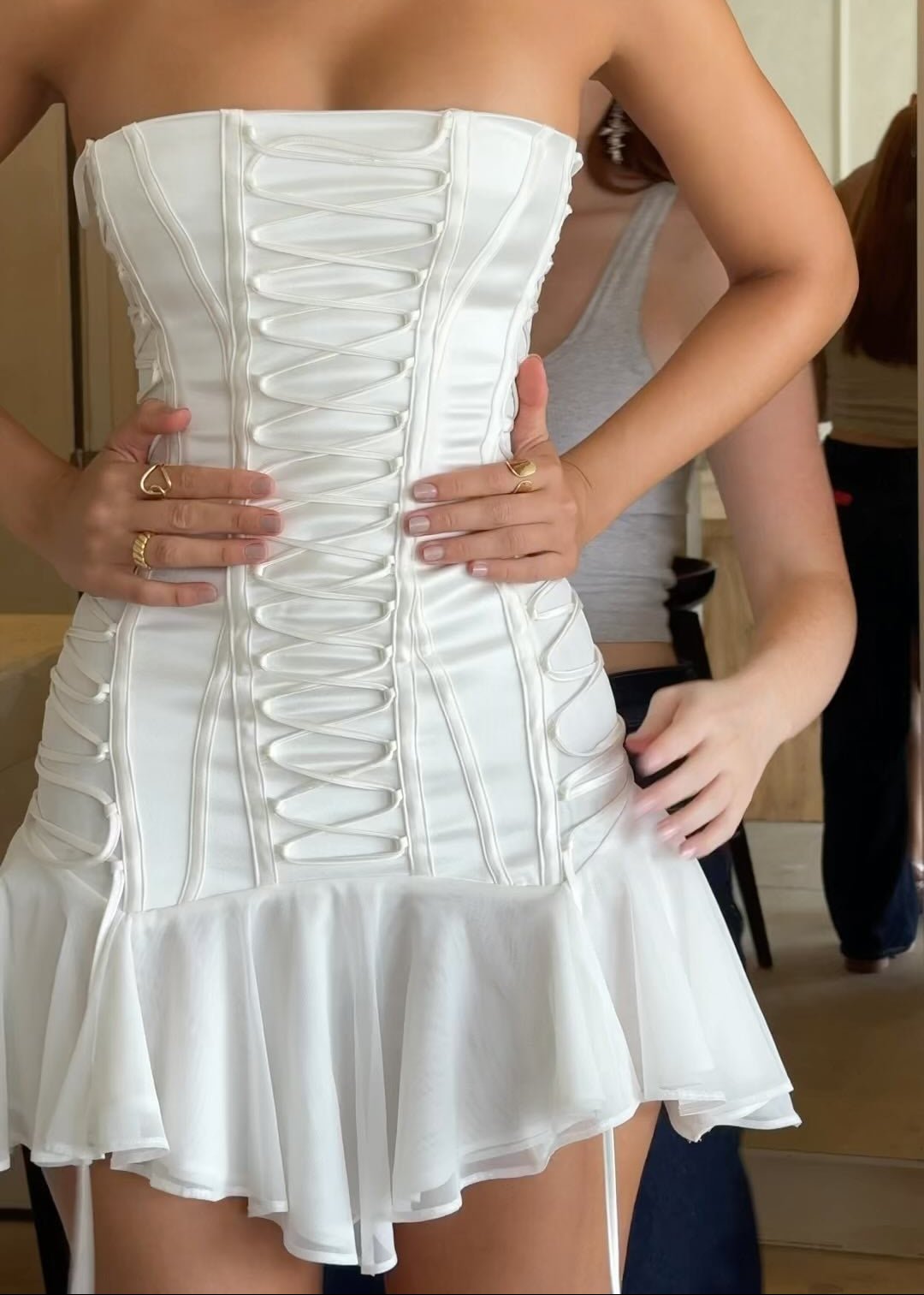 Emilia trägerloses Meerjungfrauen-Minikleid mit Schnürung