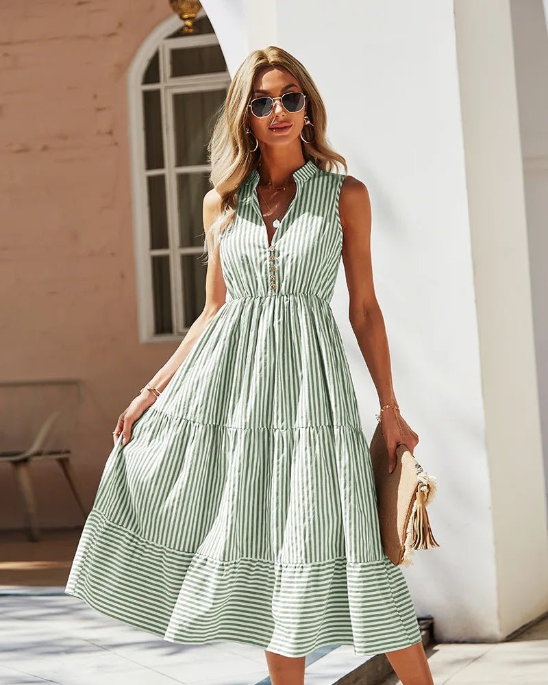 Emilia Gestreiftes ärmelloses Hemdblusenkleid