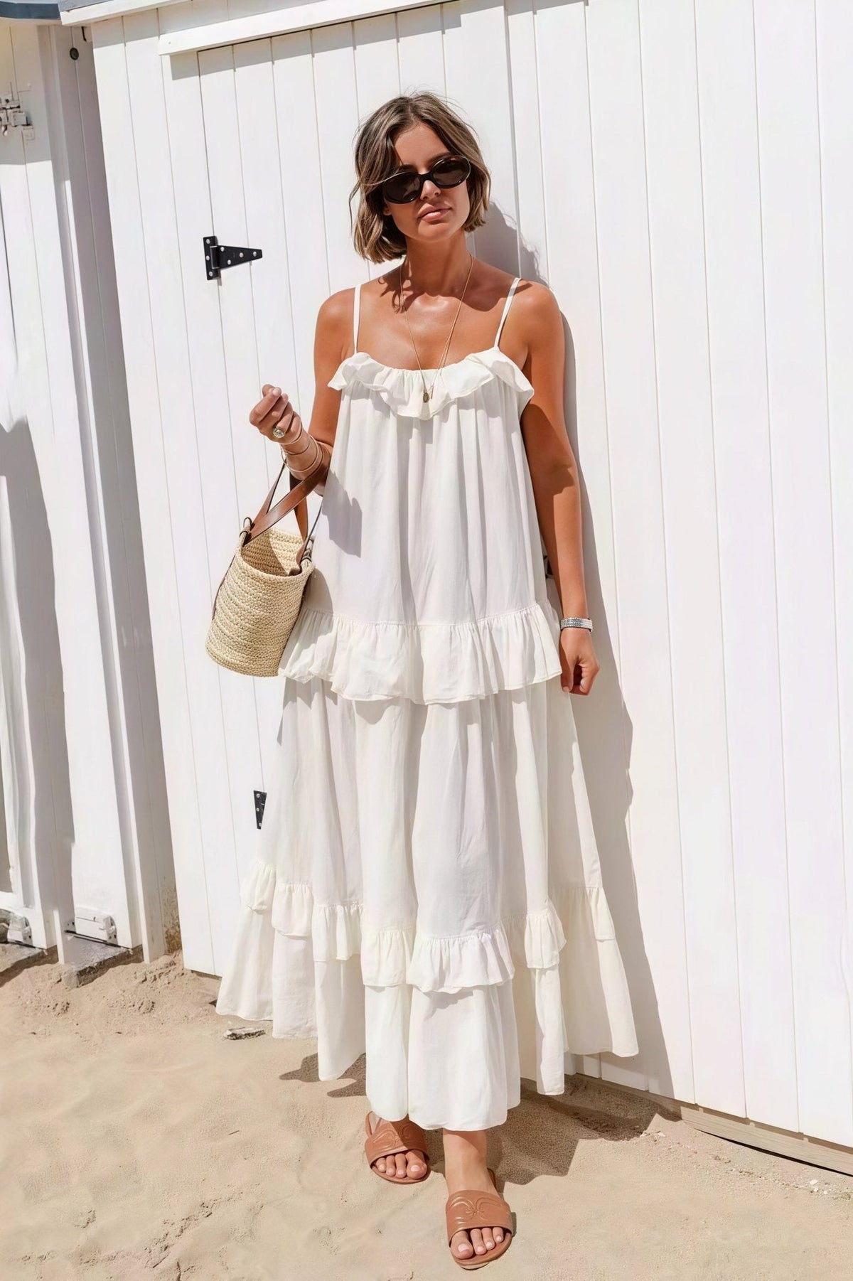 Emiliana Fließendes Maxikleid mit Rüschenabschluss