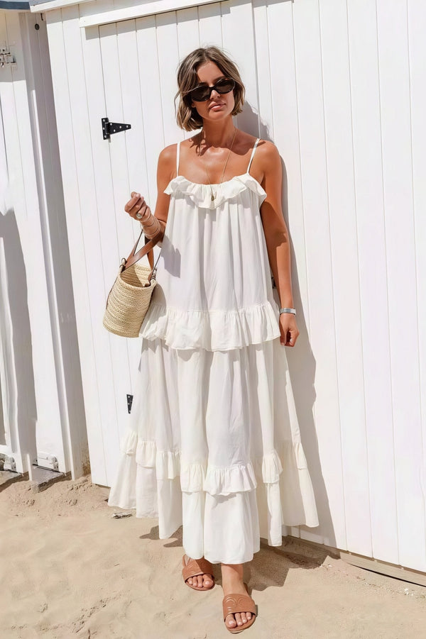 Emiliana Fließendes Maxikleid mit Rüschenabschluss