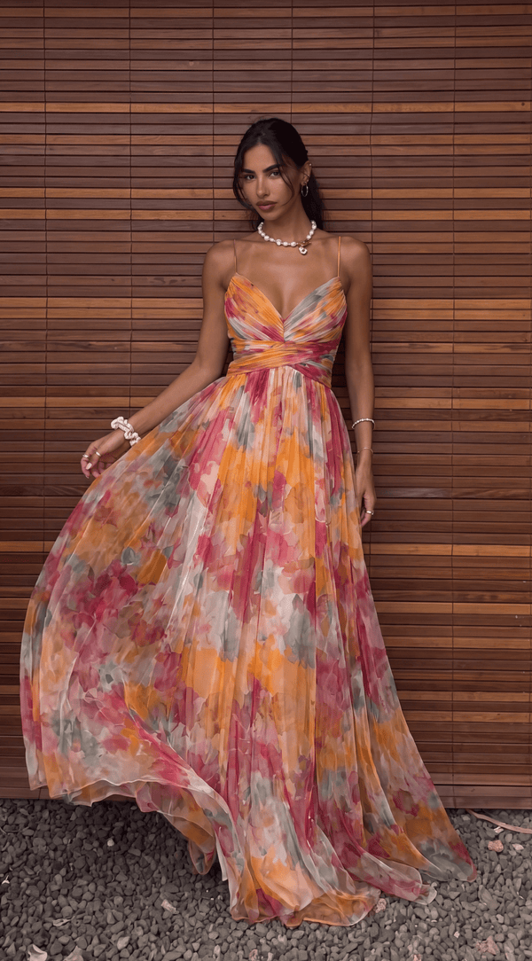 Emma florales Mesh-Maxikleid