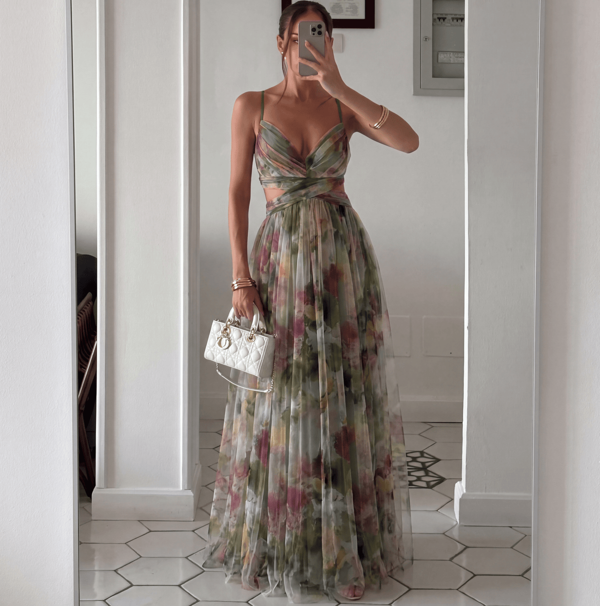 Emma florales Mesh-Maxikleid