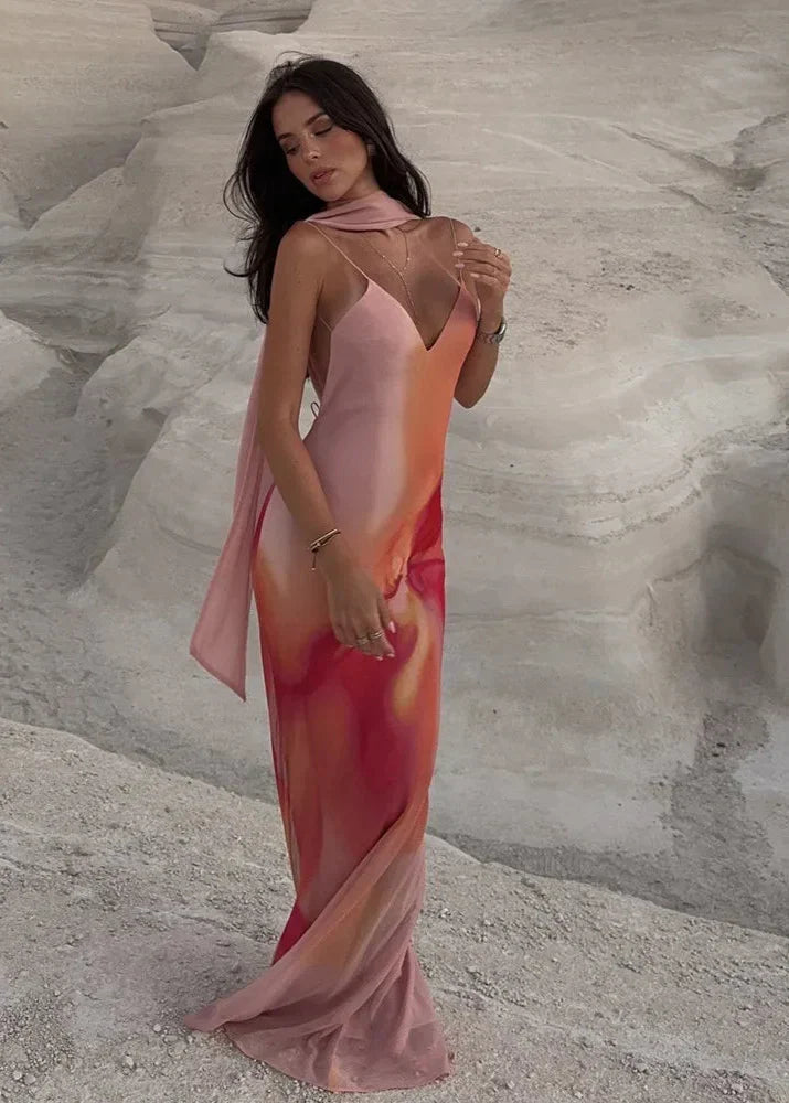 Emma ärmelloses Satins-Maxikleid mit Ombré-Effekt und freiem Rücken