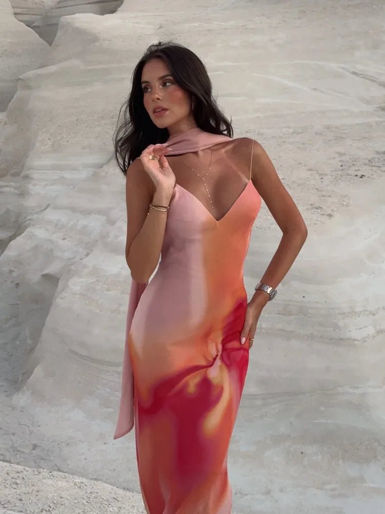 Emma ärmelloses Satins-Maxikleid mit Ombré-Effekt und freiem Rücken