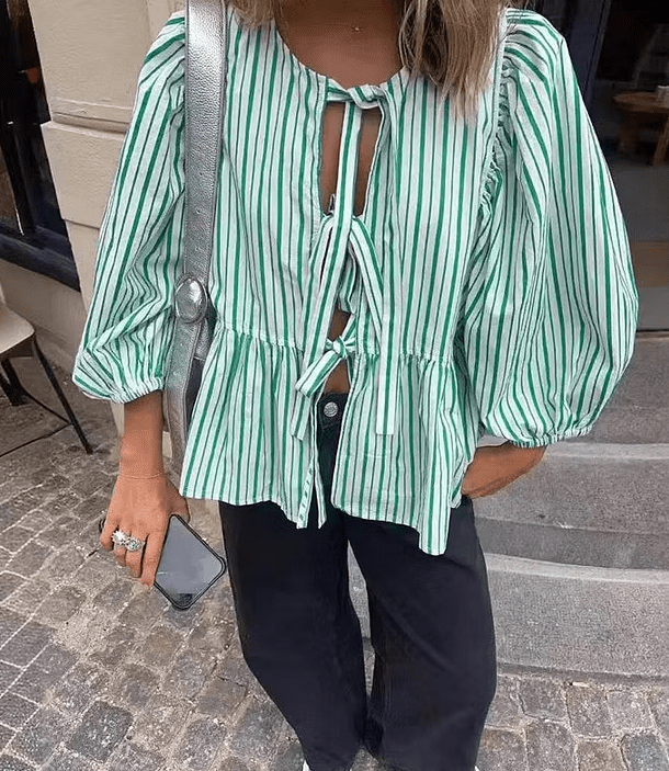 Emma gestreifte Bluse mit Puffärmeln