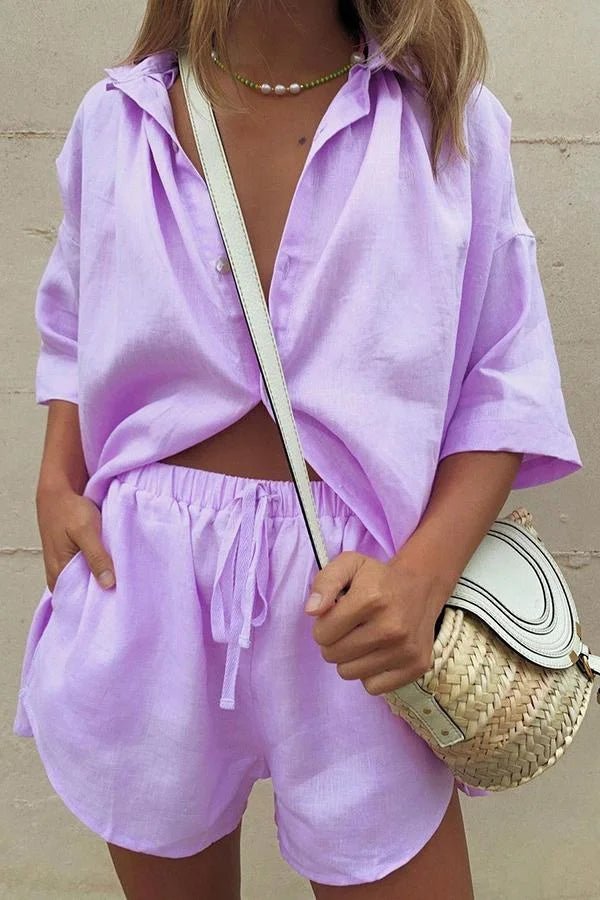 Erica Set aus Bluse mit Knopfleiste und Shorts