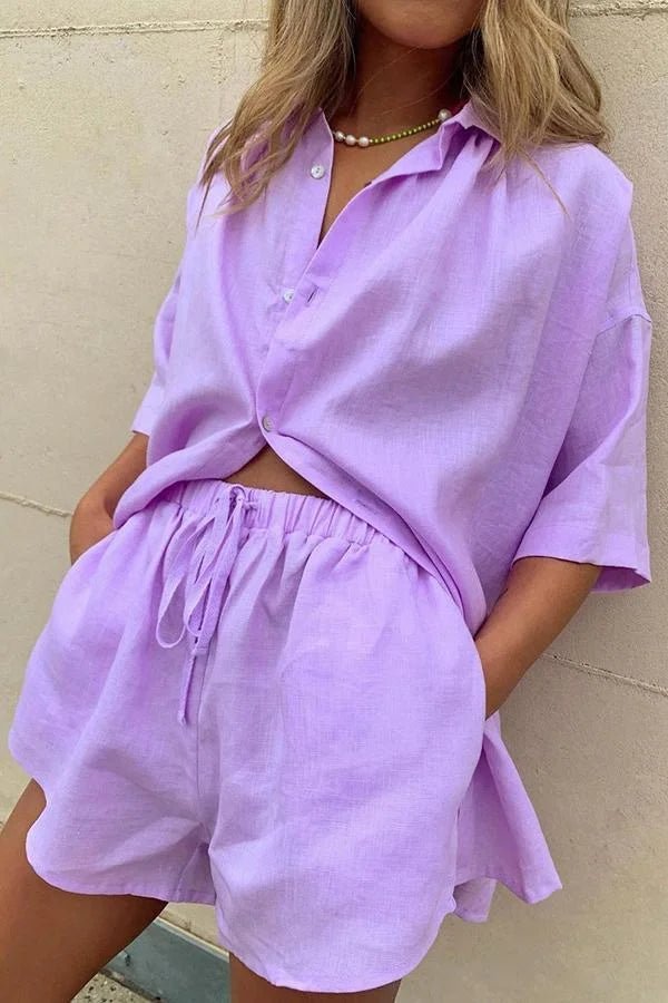 Erica Set aus Bluse mit Knopfleiste und Shorts