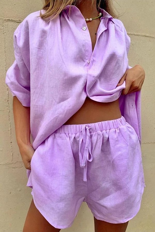 Erica Set aus Bluse mit Knopfleiste und Shorts