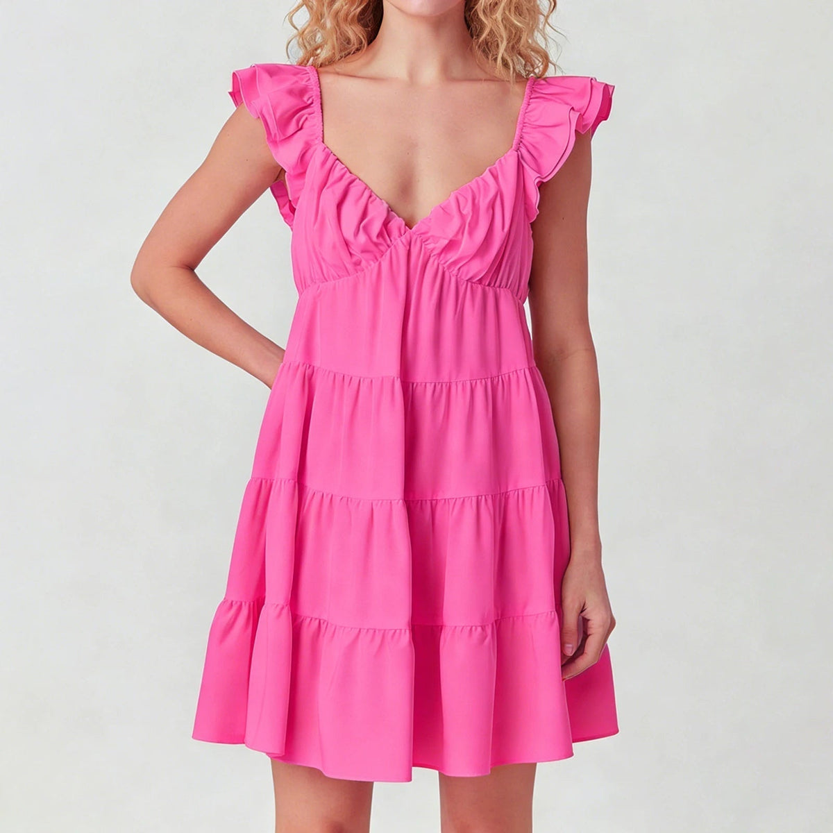 Eulalia Mini-Kleid mit Volantsärmeln und Stufen