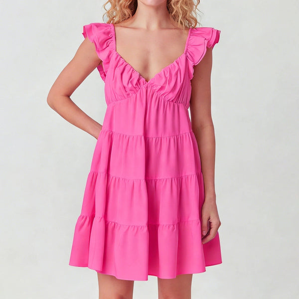 Eulalia Mini-Kleid mit Volantsärmeln und Stufen