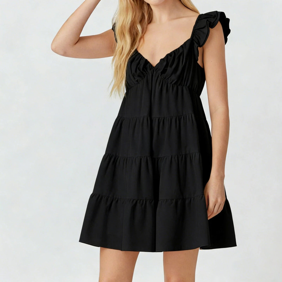 Eulalia Mini-Kleid mit Volantsärmeln und Stufen