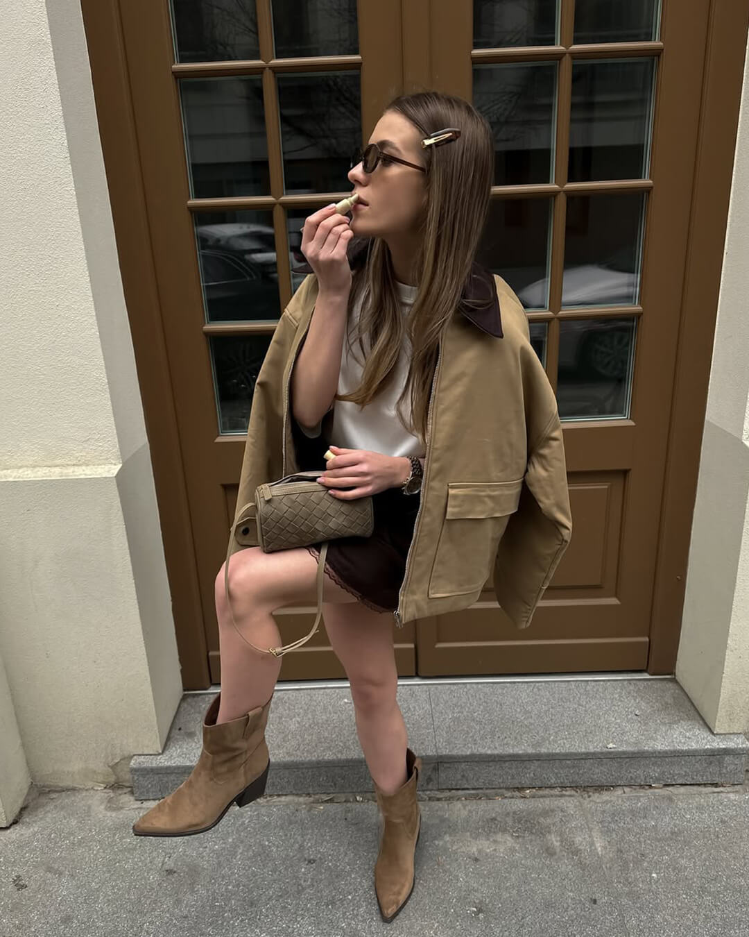 Eva Geflochtene Wildledertasche