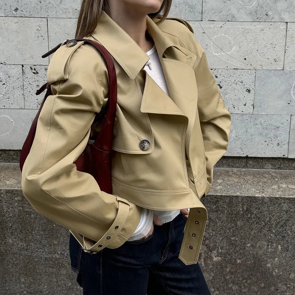 Khakifarbene Cropped-Trenchjacke Fern