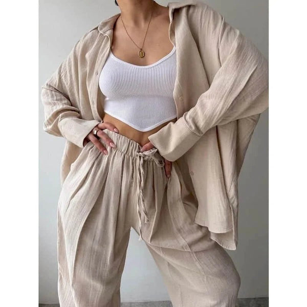 Frances Set aus Langarmoberteil mit Reverskragen und Hose
