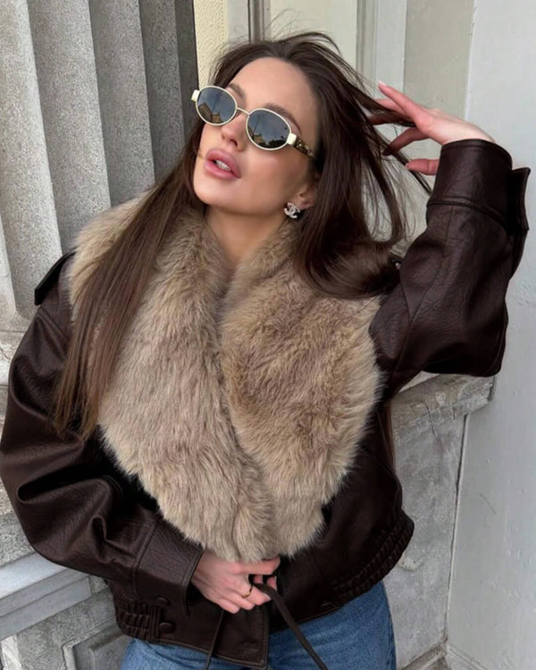 Francesca Faux Leather Jacket with Detachable Fur Collar