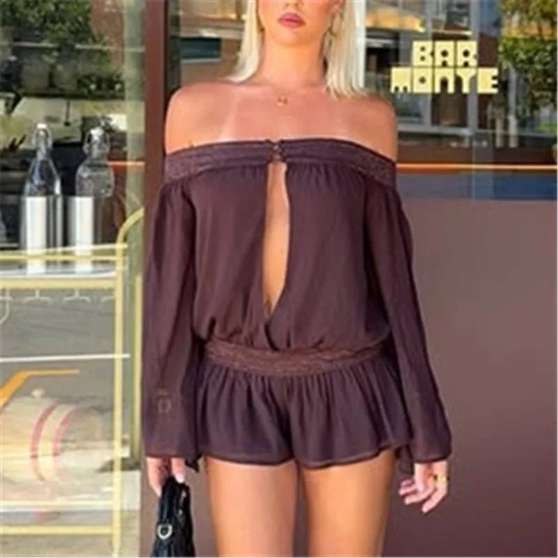 Franziska schulterfreier Chiffon-Jumpsuit