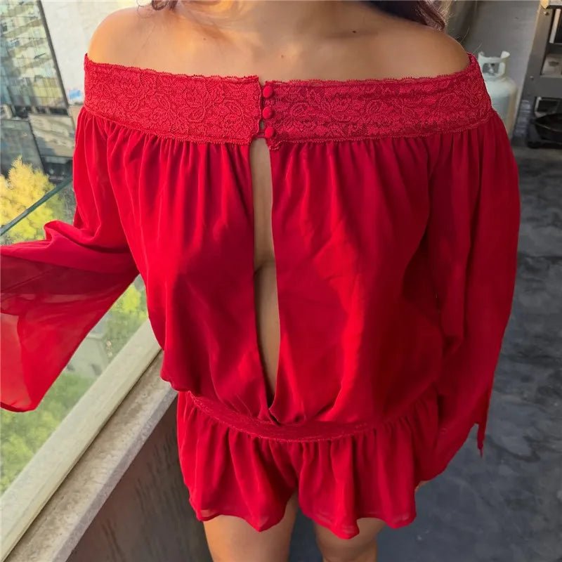 Franziska schulterfreier Chiffon-Jumpsuit