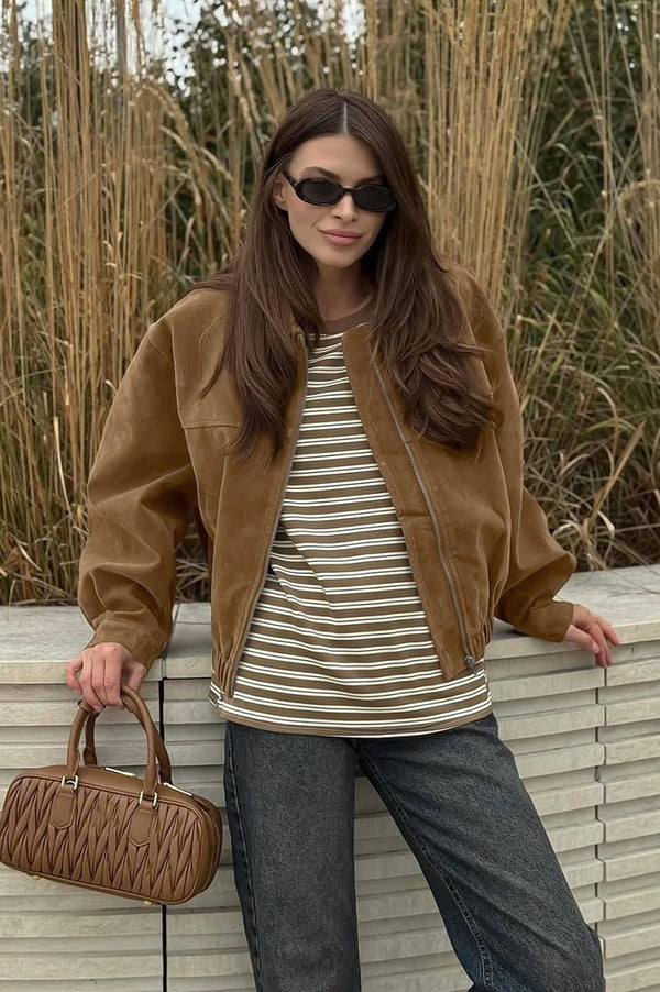 Genoveva lässige Wildlederjacke mit Reißverschluss
