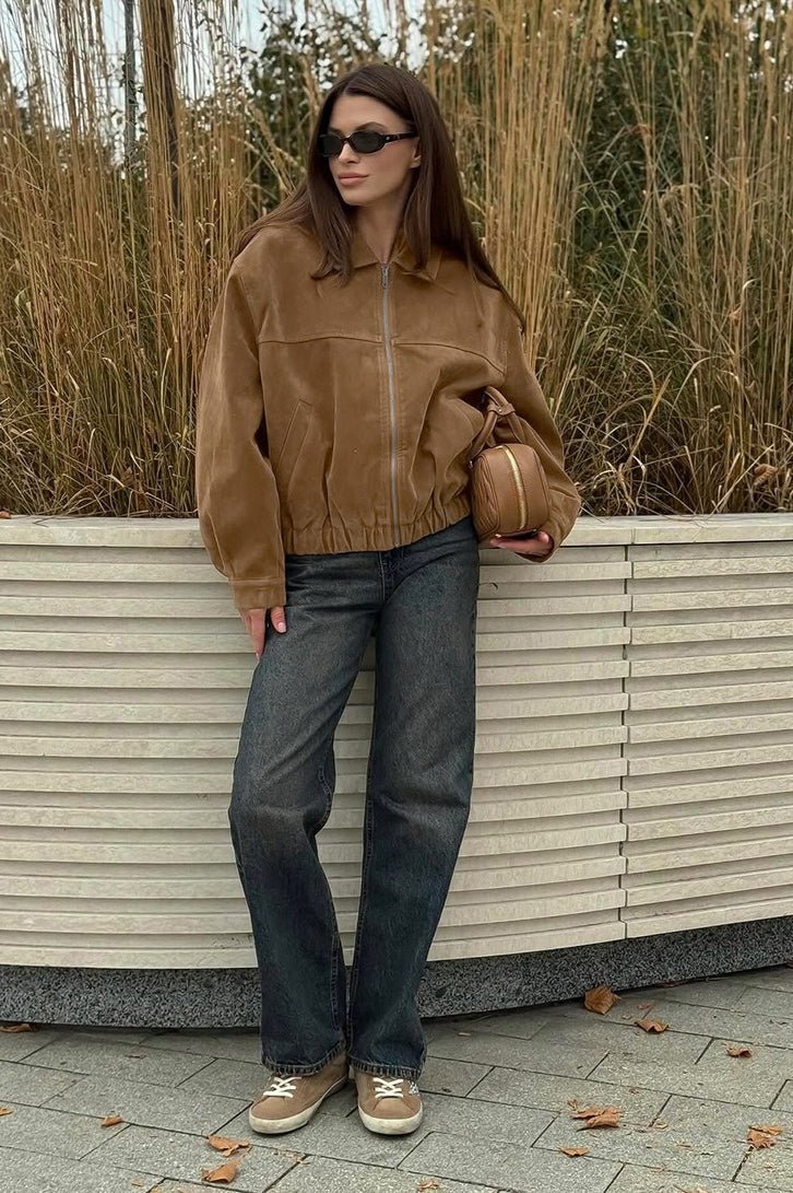 Genoveva lässige Wildlederjacke mit Reißverschluss