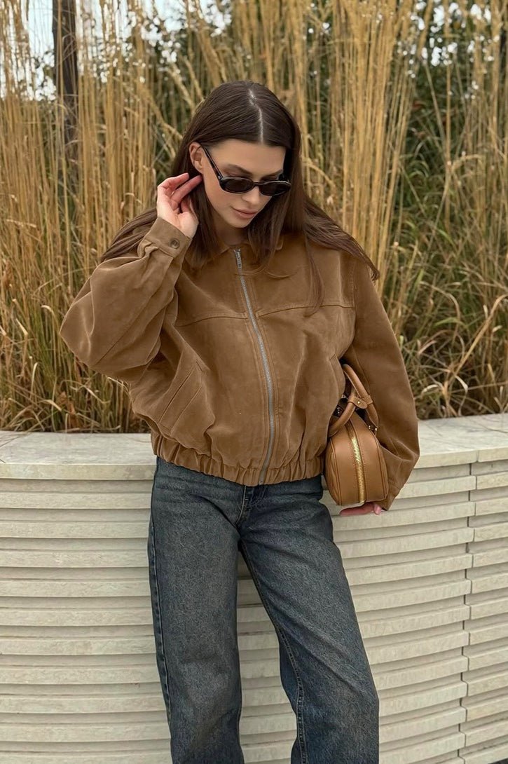 Genoveva lässige Wildlederjacke mit Reißverschluss