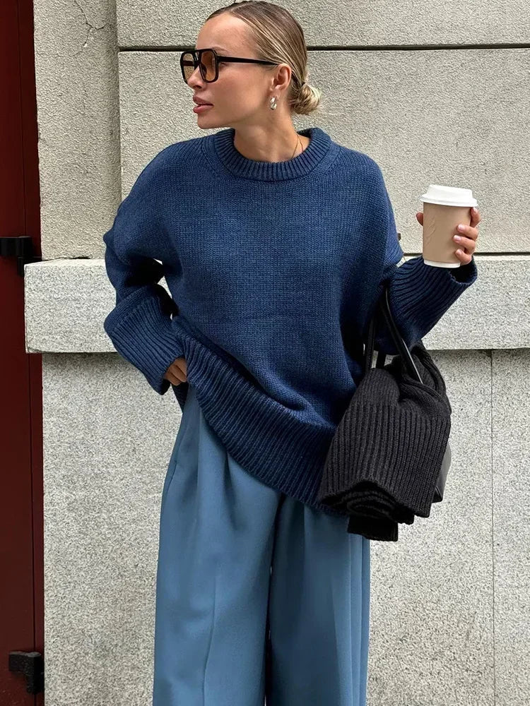 Georgette Gerippter Strickpullover