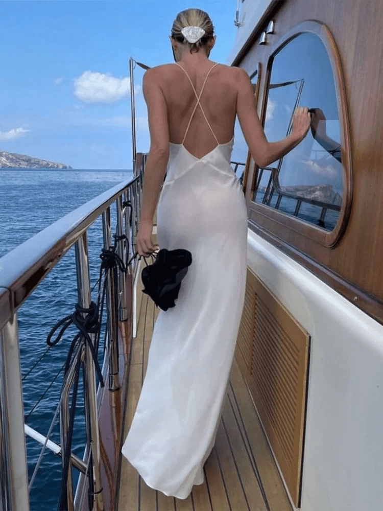 Ginevra Transparantes Slip-Maxikleid mit tiefem V-Ausschnitt
