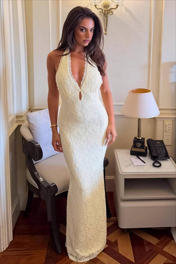 Hanna Spitzen-Maxikleid mit Neckholder und figurbetontem Schnitt