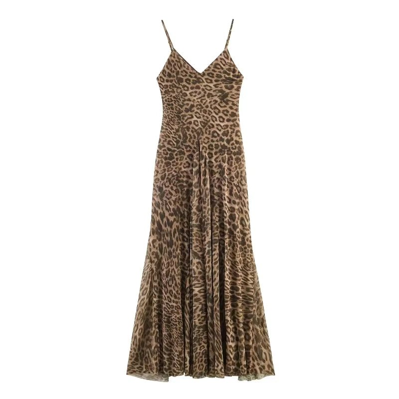 Maxikleid „Hannah“ mit Leopardenmuster und Trägern