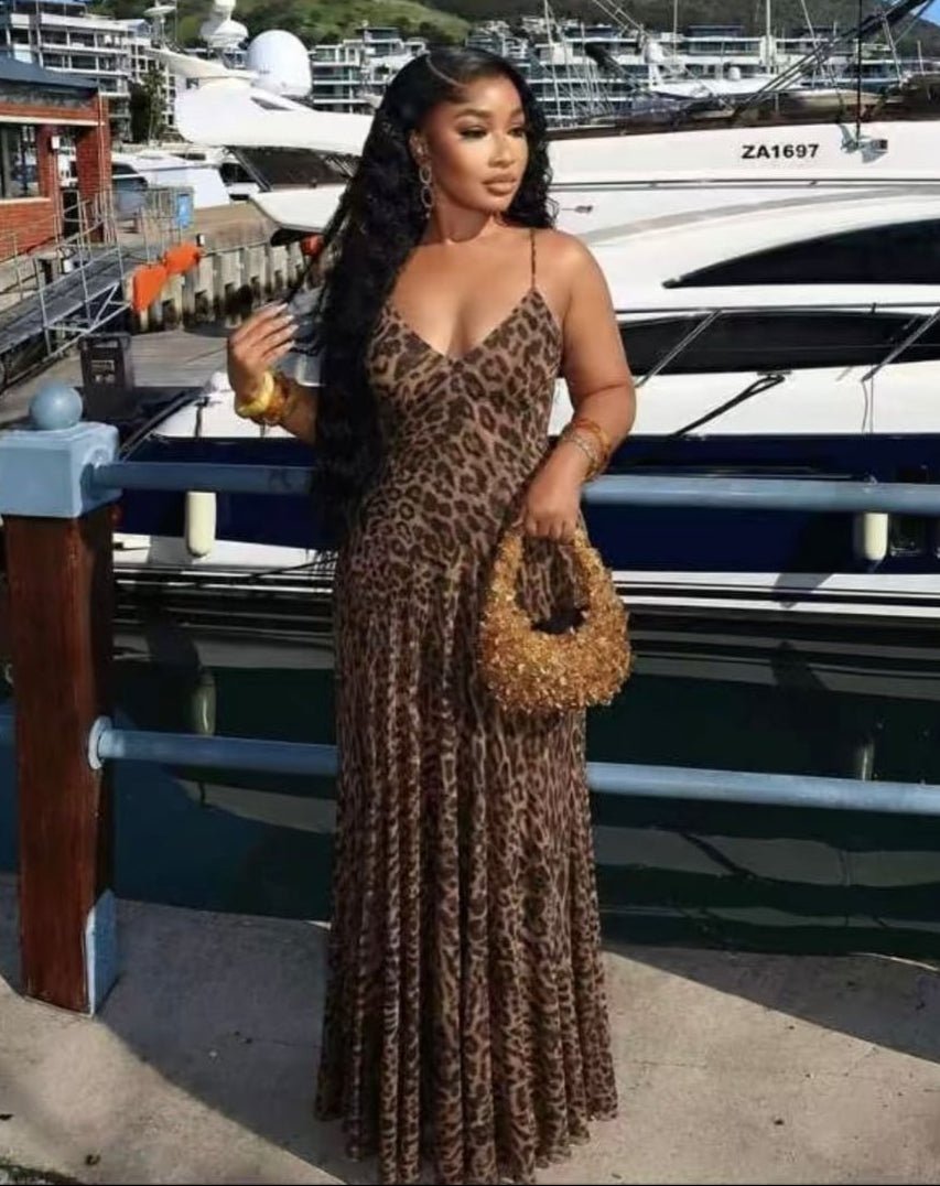Maxikleid „Hannah“ mit Leopardenmuster und Trägern