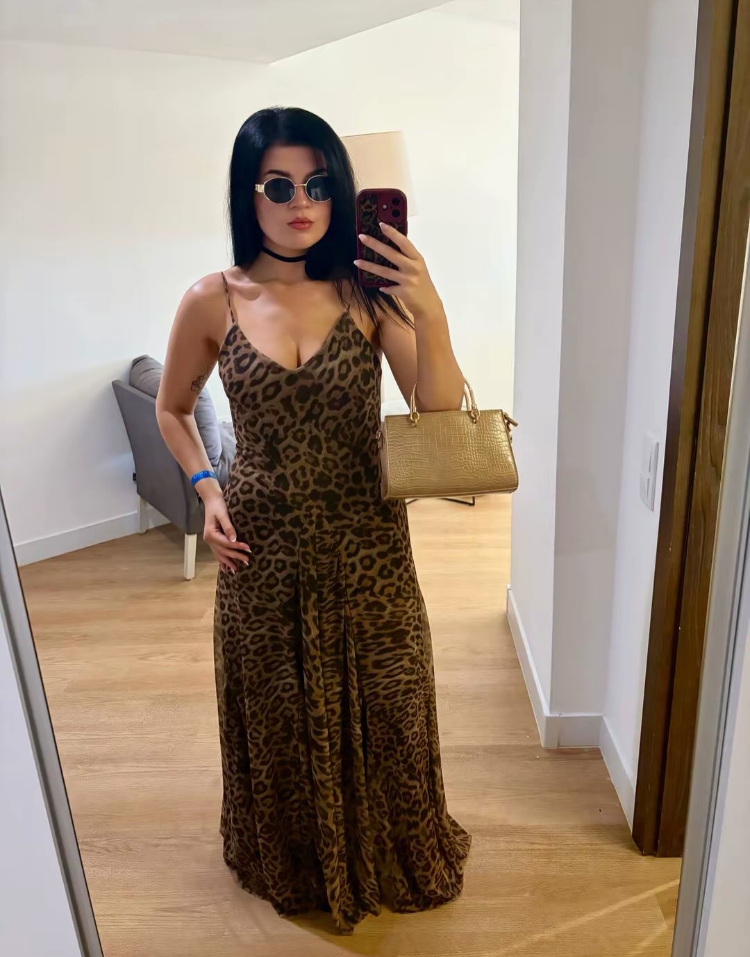 Maxikleid „Hannah“ mit Leopardenmuster und Trägern