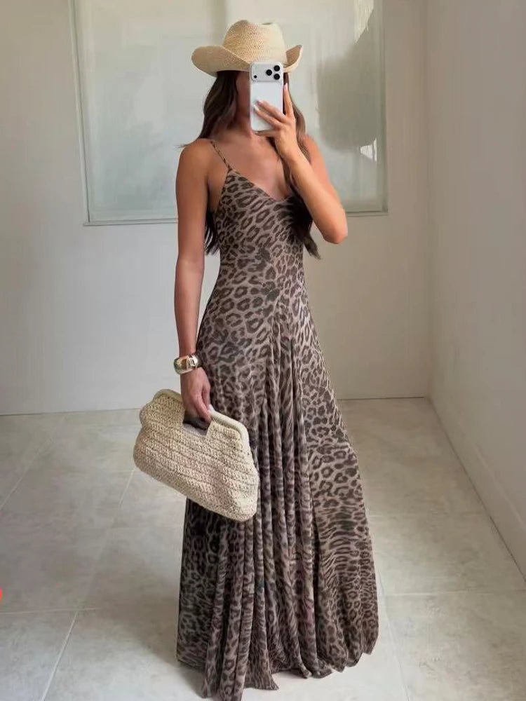 Maxikleid „Hannah“ mit Leopardenmuster und Trägern