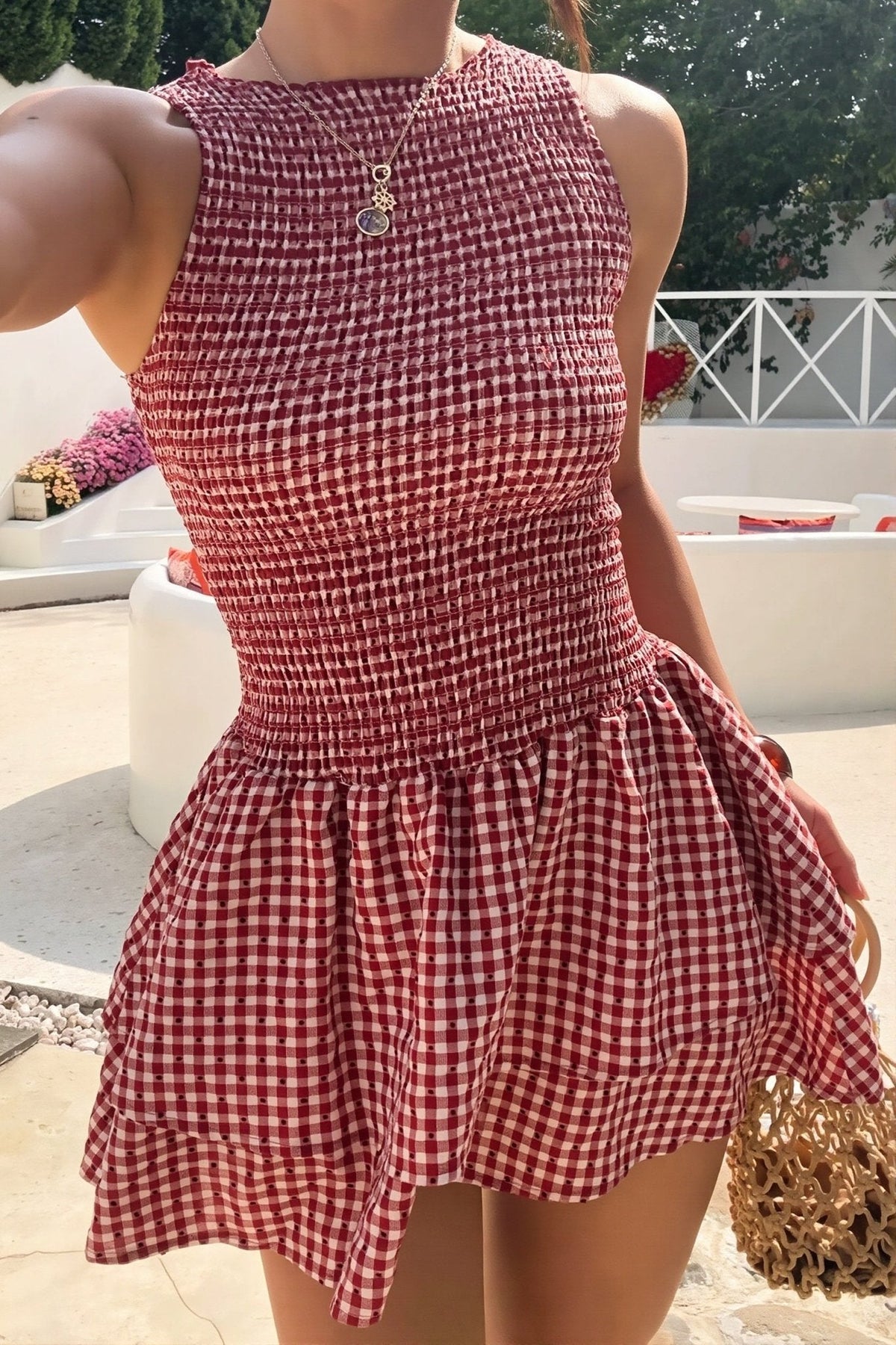 Hazel Mini-Kleid mit Karomuster und Smok-Details